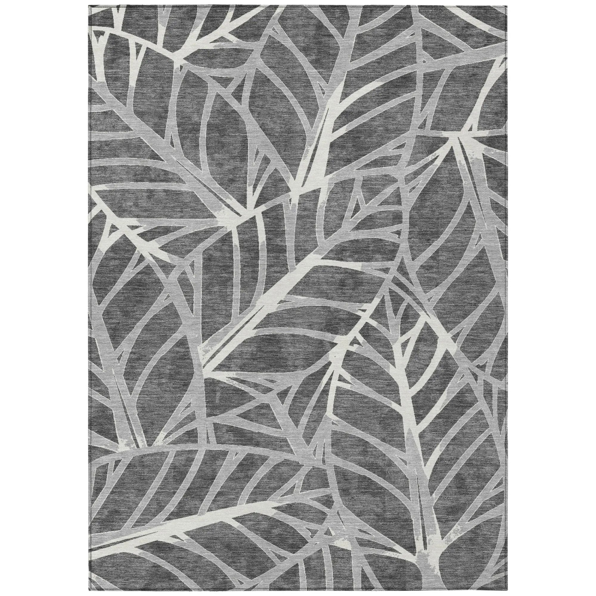 9' X 12' Gray And Graphite Floral Washable Indoor Outdoor Area Rug Homeroots Outdoor