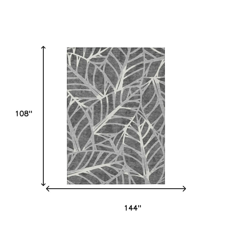9' X 12' Gray And Graphite Floral Washable Indoor Outdoor Area Rug Homeroots Outdoor