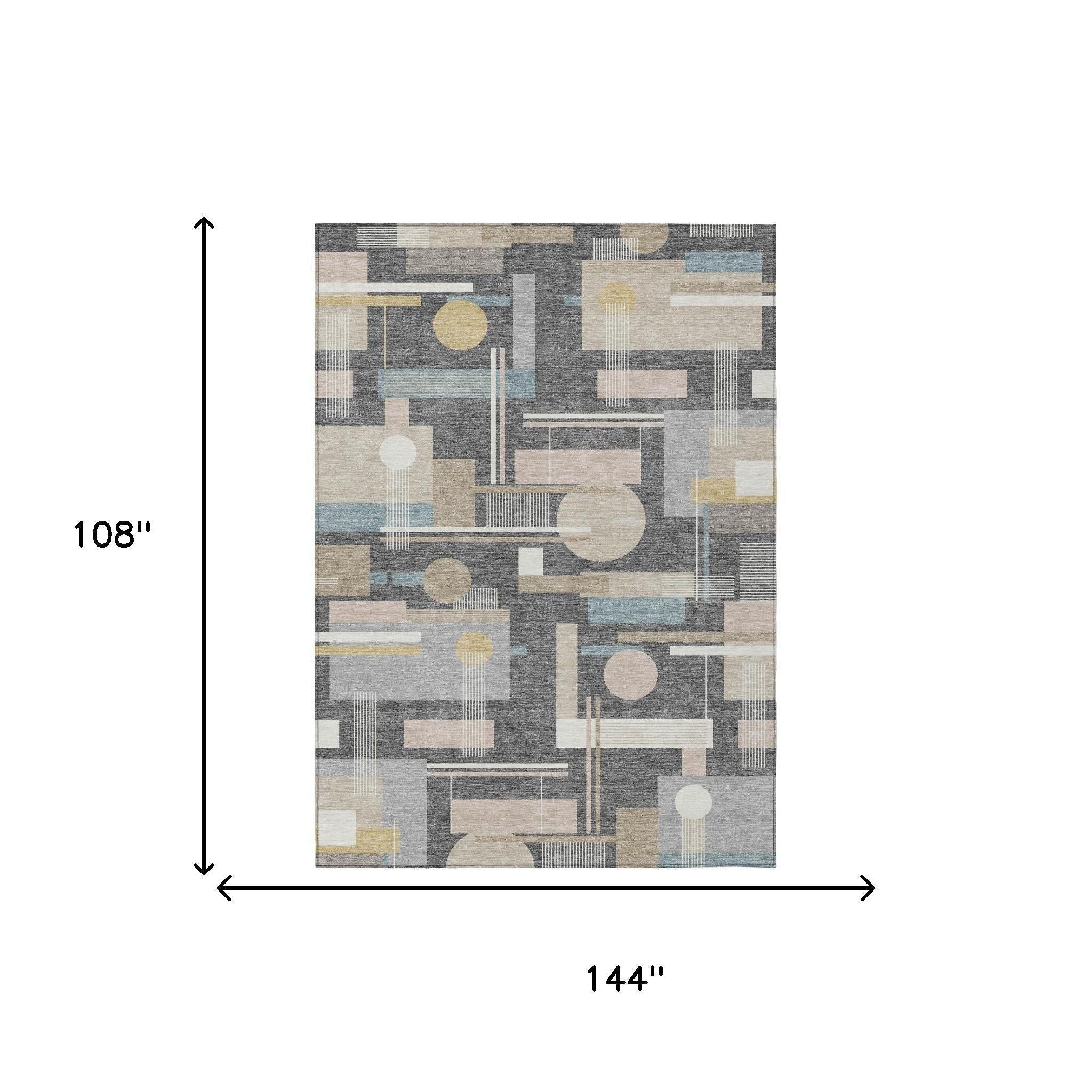 9' X 12' Gray And Graphite Geometric Washable Indoor Outdoor Area Rug Homeroots Outdoor