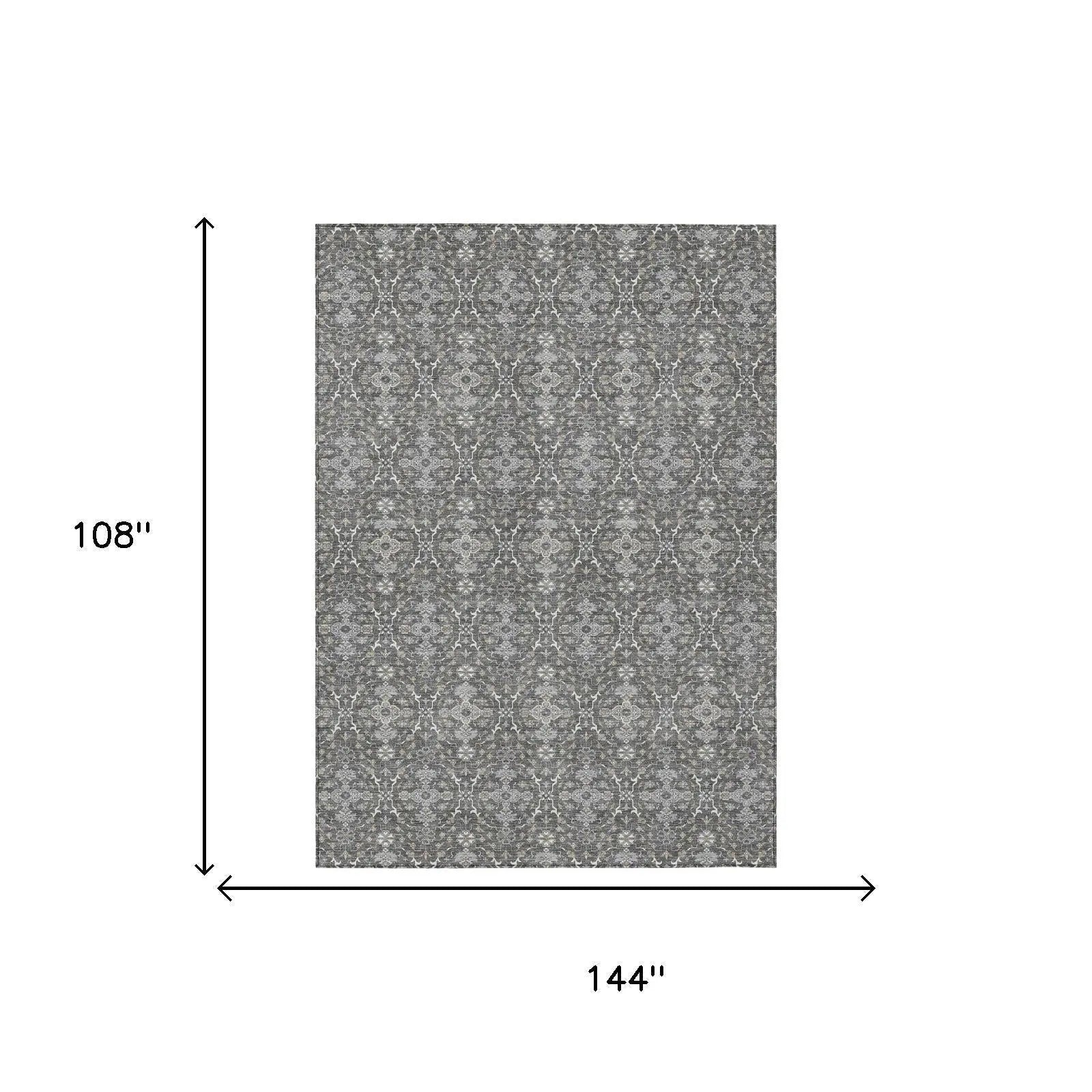 9' X 12' Gray And Graphite Oriental Washable Indoor Outdoor Area Rug Homeroots Outdoor