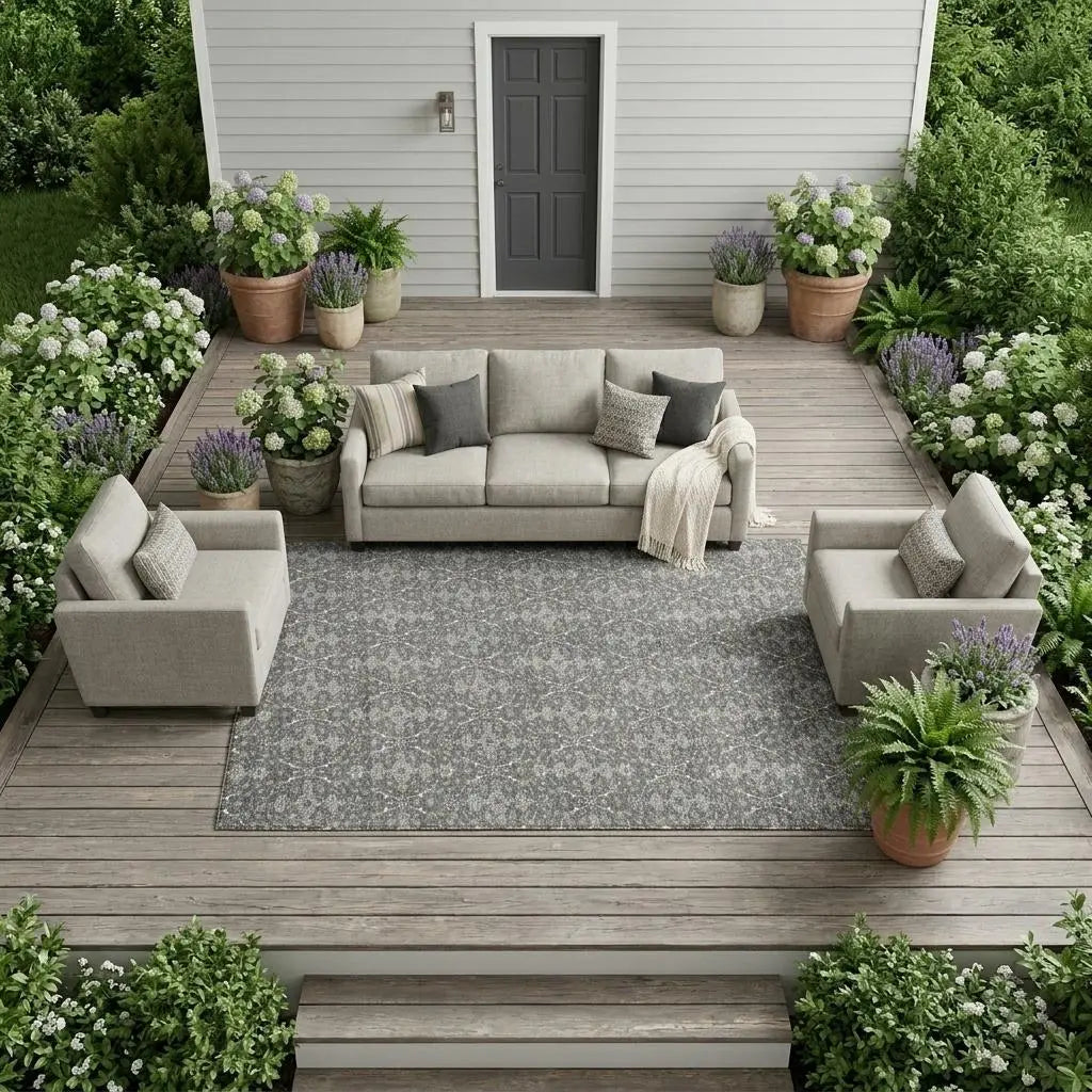 9' X 12' Gray And Graphite Oriental Washable Indoor Outdoor Area Rug Homeroots Outdoor
