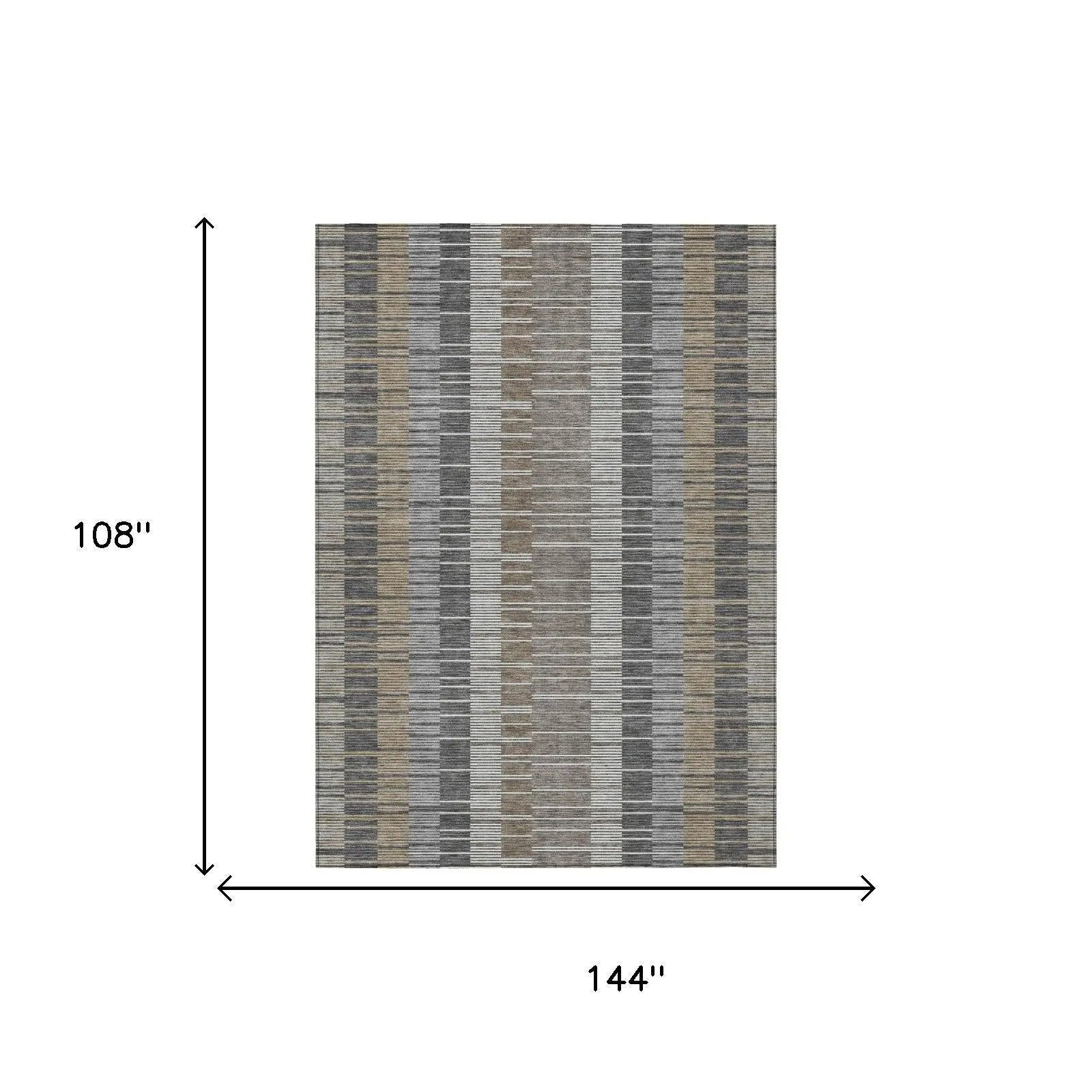 9' X 12' Gray And Graphite Striped Washable Indoor Outdoor Area Rug Homeroots Outdoor