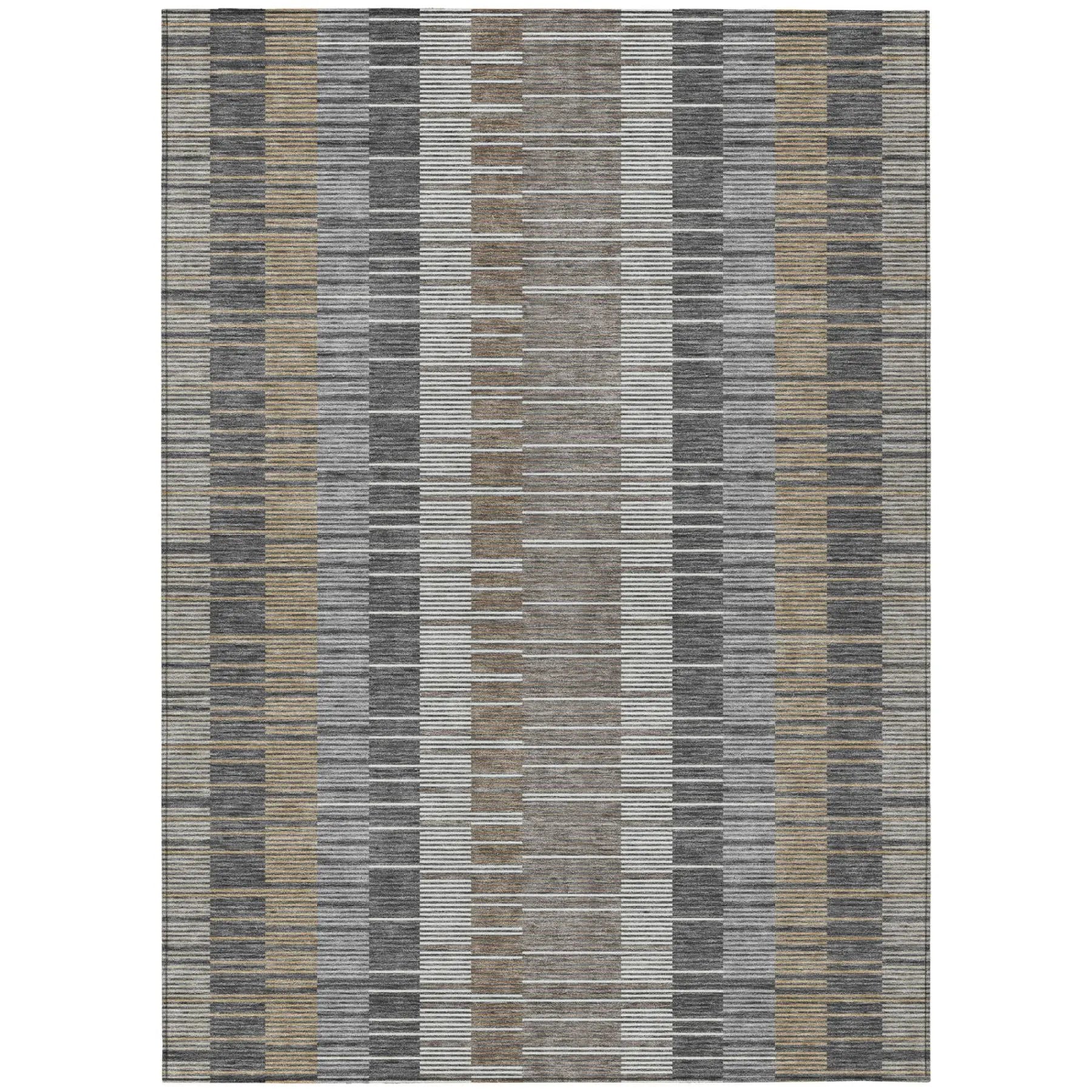 9' X 12' Gray And Graphite Striped Washable Indoor Outdoor Area Rug Homeroots Outdoor