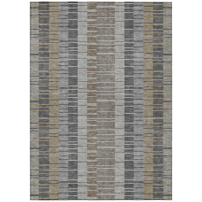 9' X 12' Gray And Graphite Striped Washable Indoor Outdoor Area Rug Homeroots Outdoor