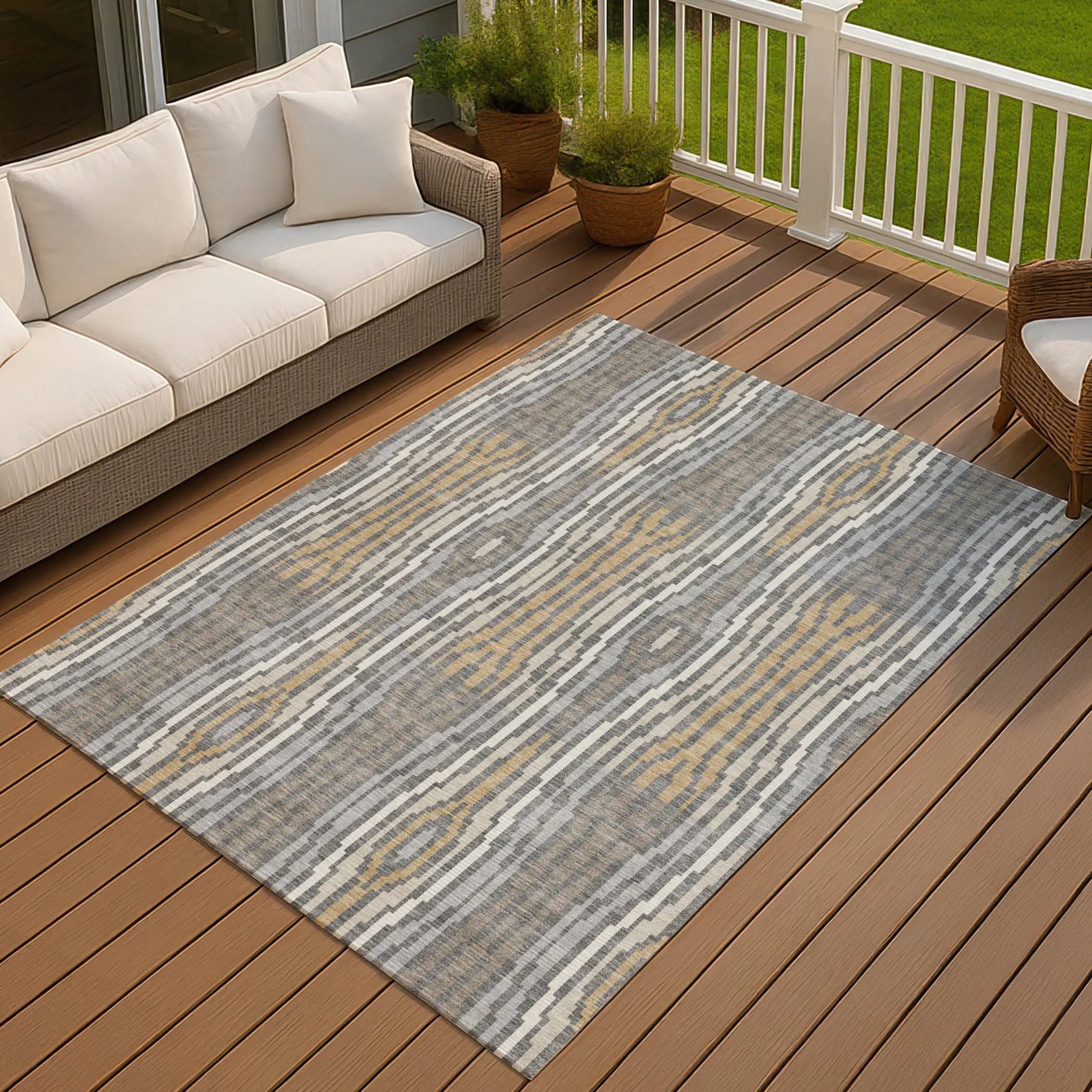 9' X 12' Gray And Ivory Abstract Washable Indoor Outdoor Area Rug Homeroots Outdoor