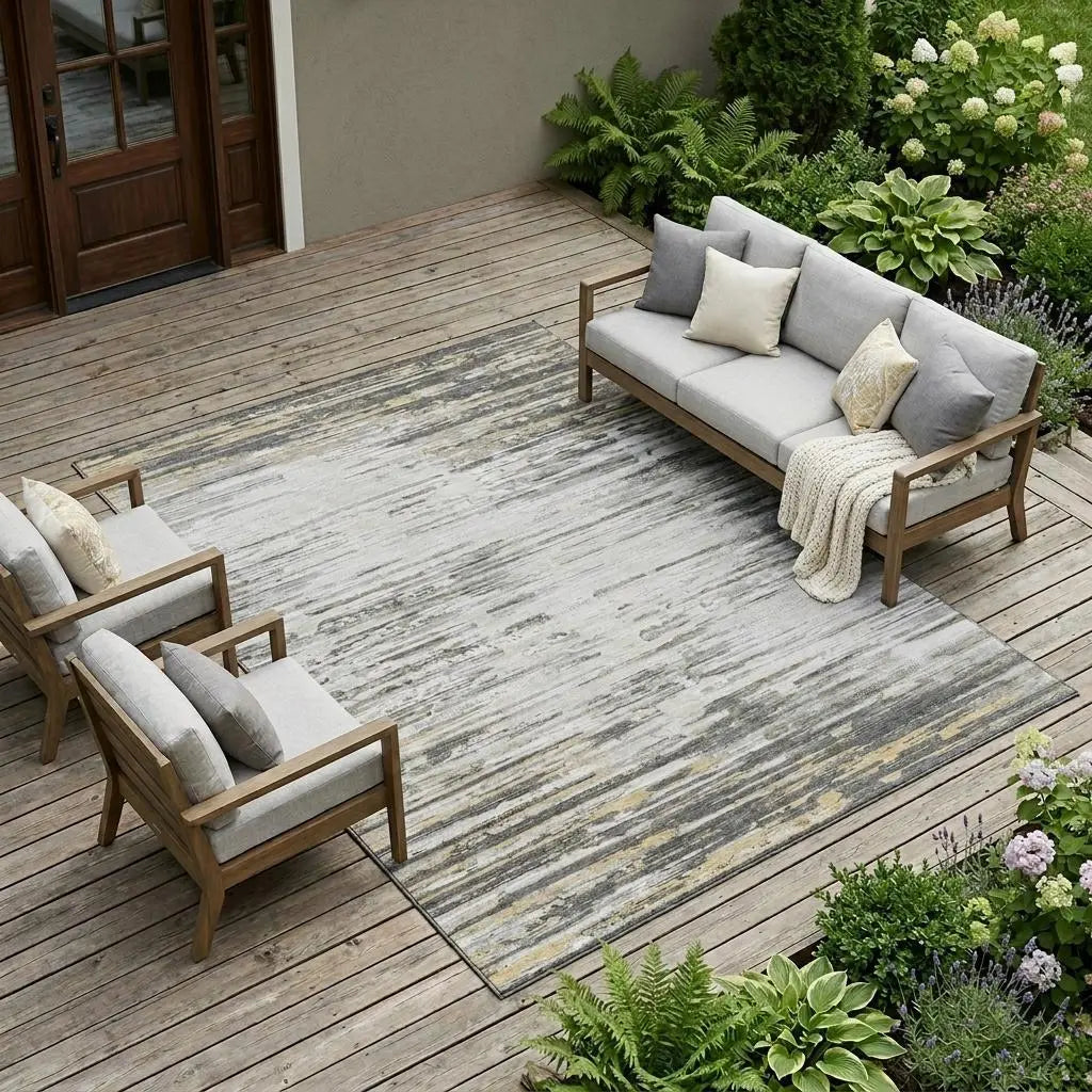 9' X 12' Gray And Ivory Abstract Washable Indoor Outdoor Area Rug Homeroots Outdoor