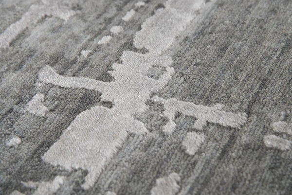 9' X 12' Gray And Light Gray New Zealand Lambs Wool Abstract Hand Carved Handmade Area Rug Homeroots Home Decor