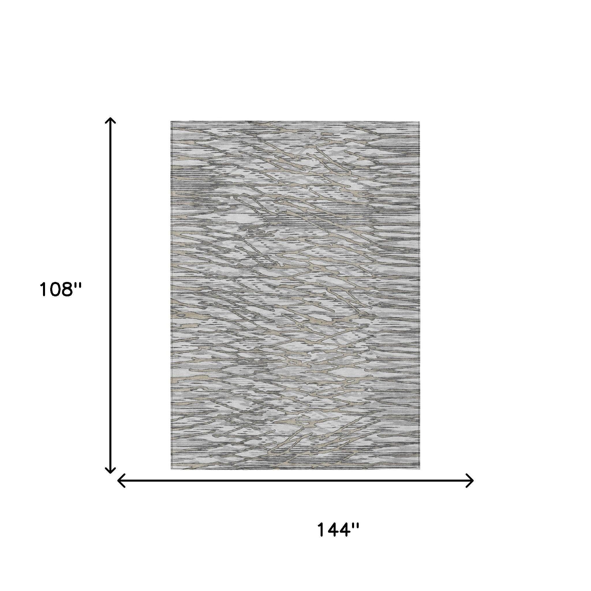9' X 12' Gray And Pewter Abstract Washable Indoor Outdoor Area Rug Homeroots Outdoor