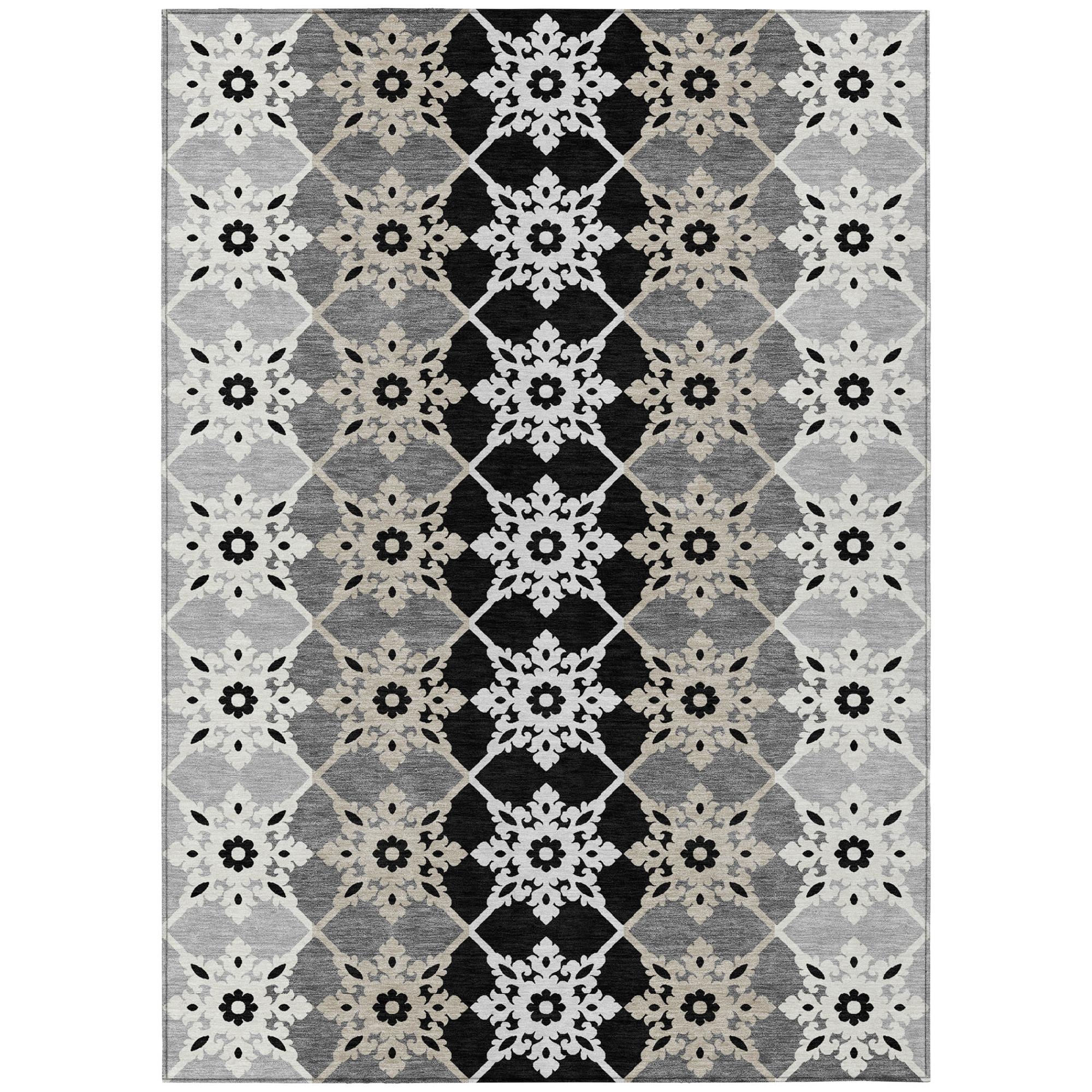 9' X 12' Gray And Pewter Floral Medallion Washable Indoor Outdoor Area Rug Homeroots Outdoor