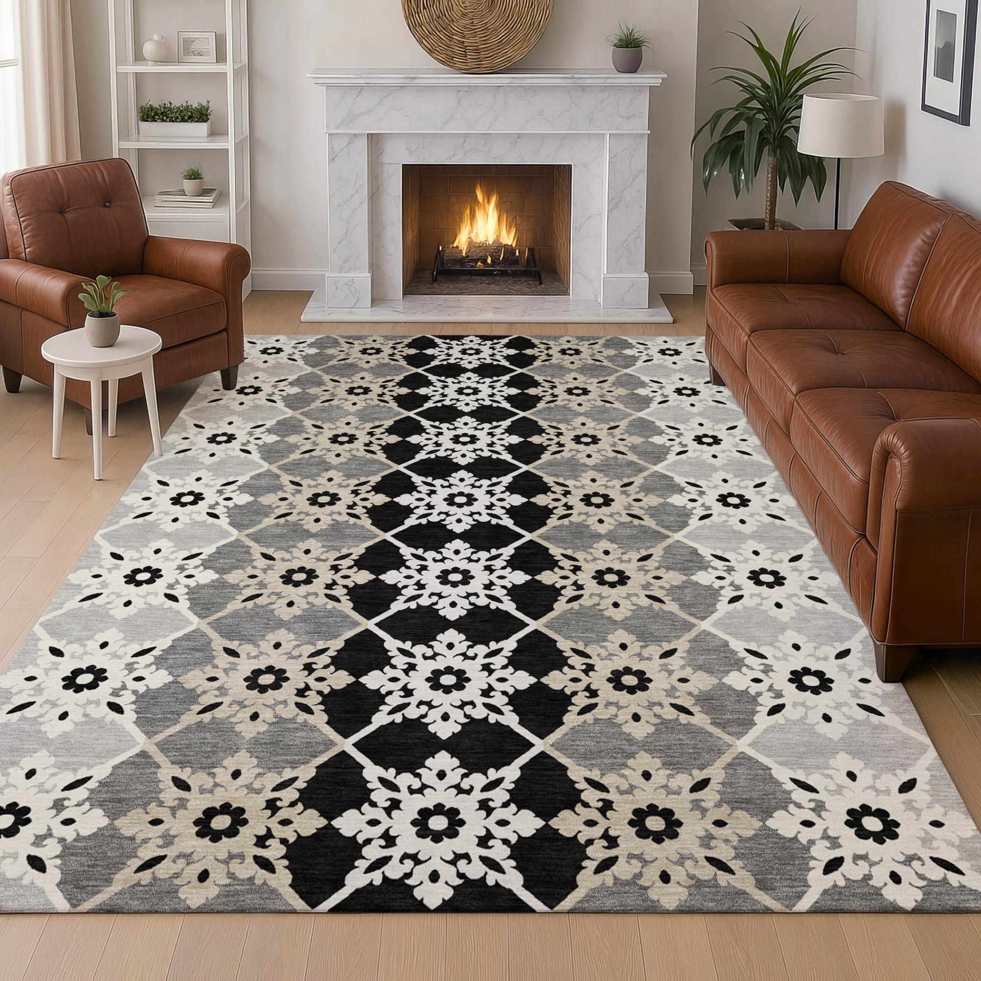 9' X 12' Gray And Pewter Floral Medallion Washable Indoor Outdoor Area Rug Homeroots Outdoor