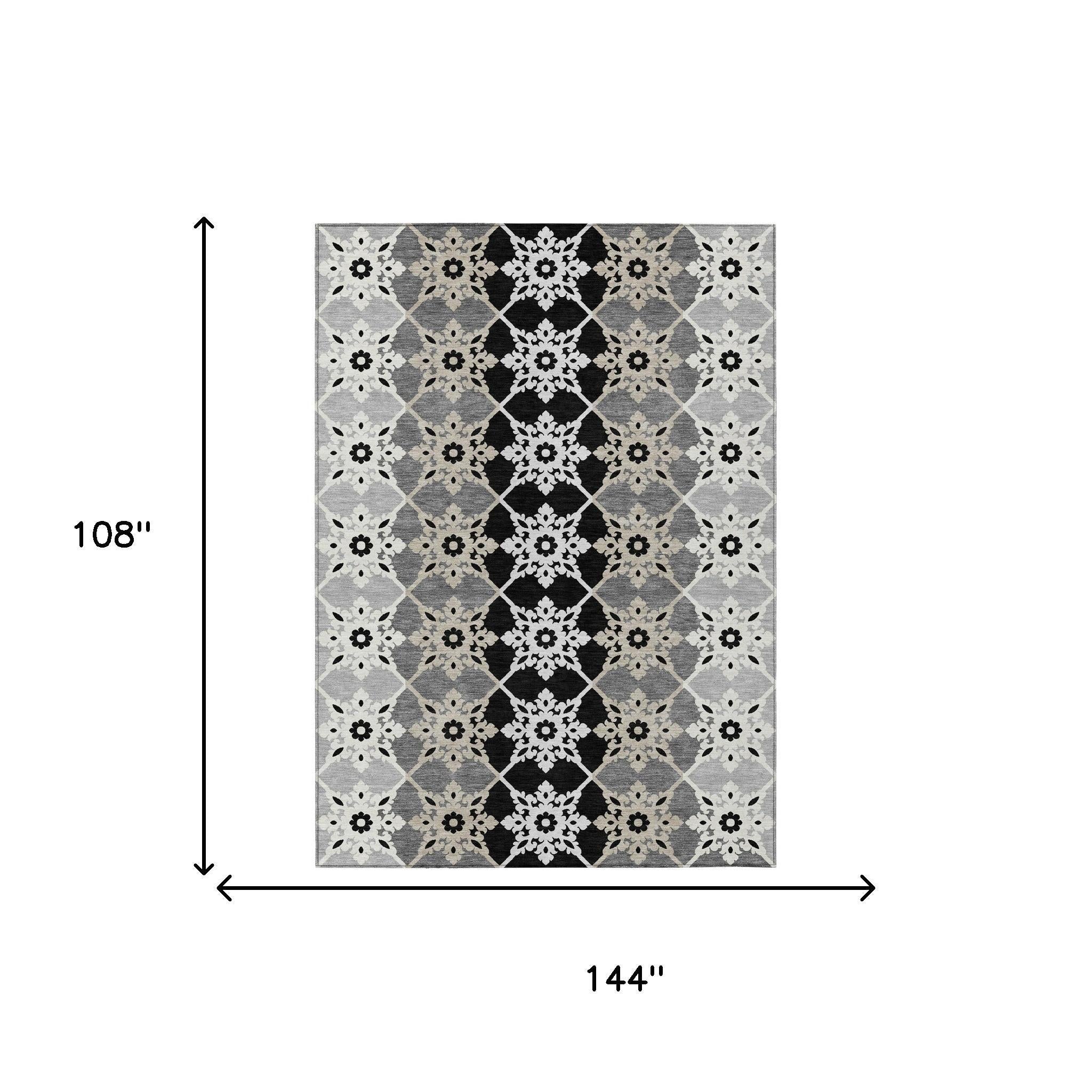 9' X 12' Gray And Pewter Floral Medallion Washable Indoor Outdoor Area Rug Homeroots Outdoor