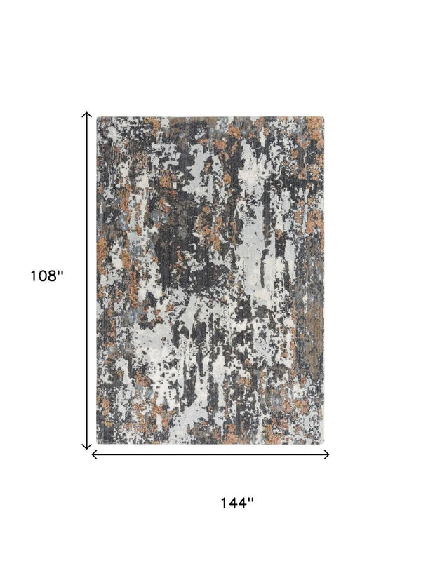 9' X 12' Gray And Rust Abstract Hand Carved Handmade Area Rug Homeroots Home Decor