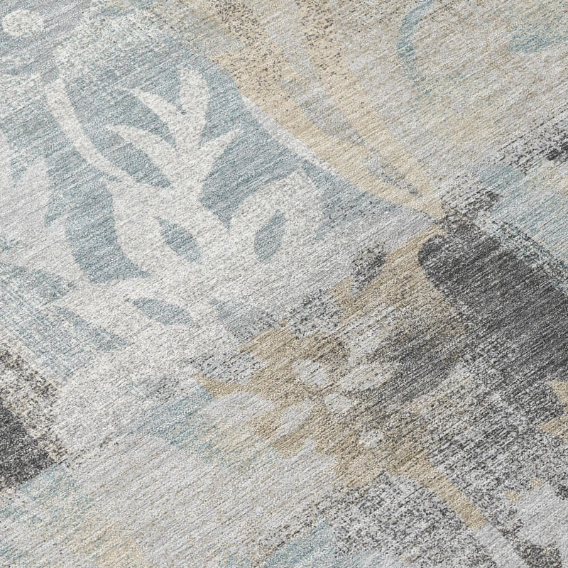 9' X 12' Gray And Silver Botanical Leaves Washable Indoor Outdoor Area Rug Homeroots Outdoor
