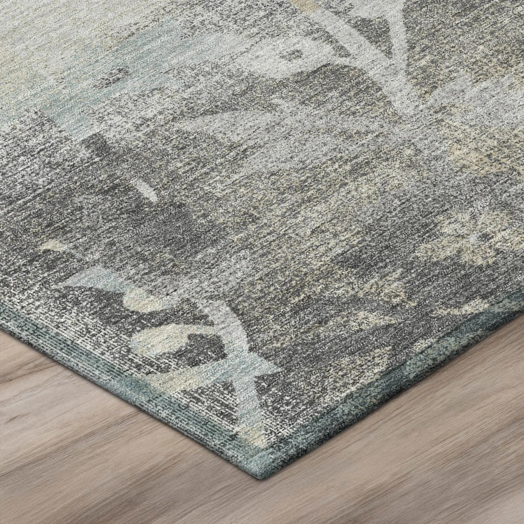 9' X 12' Gray And Silver Botanical Leaves Washable Indoor Outdoor Area Rug Homeroots Outdoor