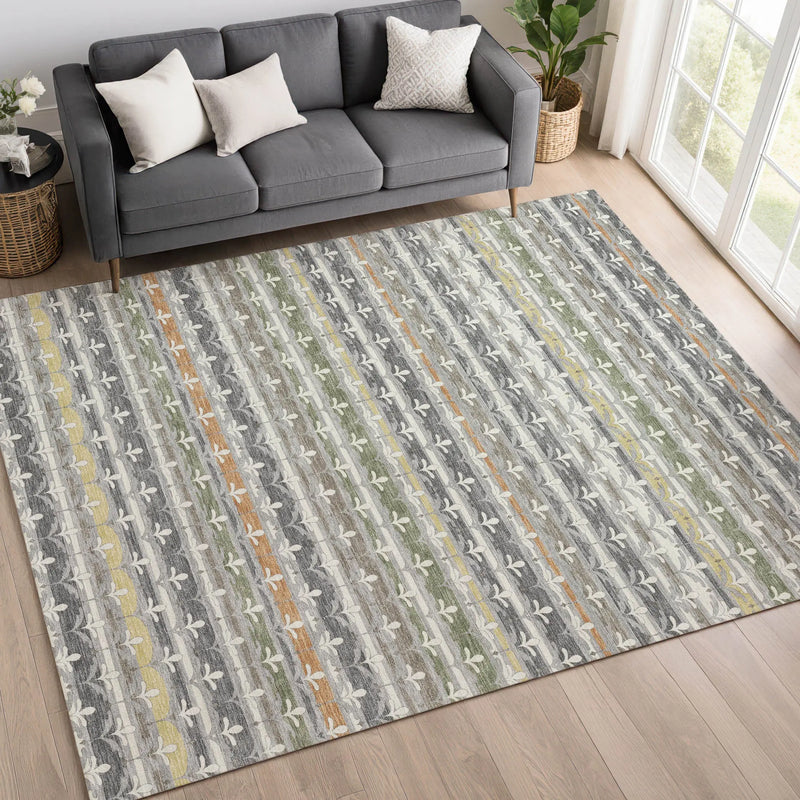 9' X 12' Gray And Silver Damask Washable Indoor Outdoor Area Rug Homeroots Outdoor