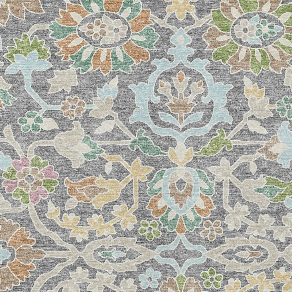 9' X 12' Gray And Silver Floral Washable Indoor Outdoor Area Rug Homeroots Outdoor