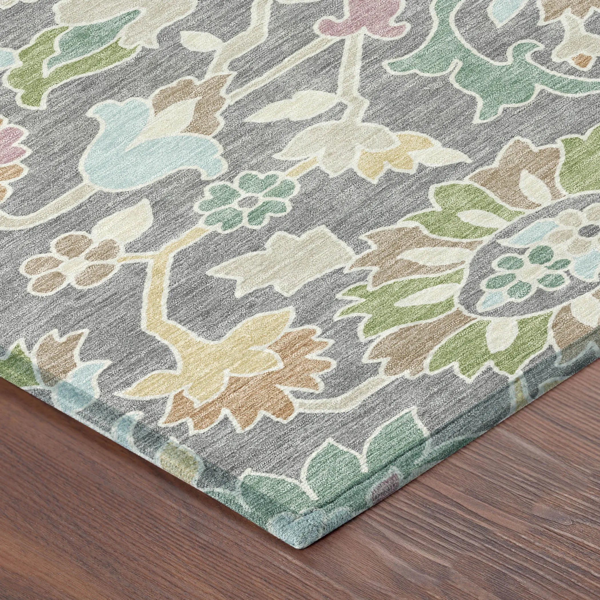 9' X 12' Gray And Silver Floral Washable Indoor Outdoor Area Rug Homeroots Outdoor