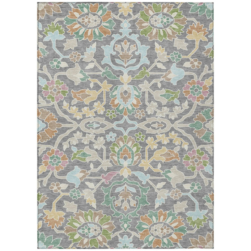 9' X 12' Gray And Silver Floral Washable Indoor Outdoor Area Rug Homeroots Outdoor