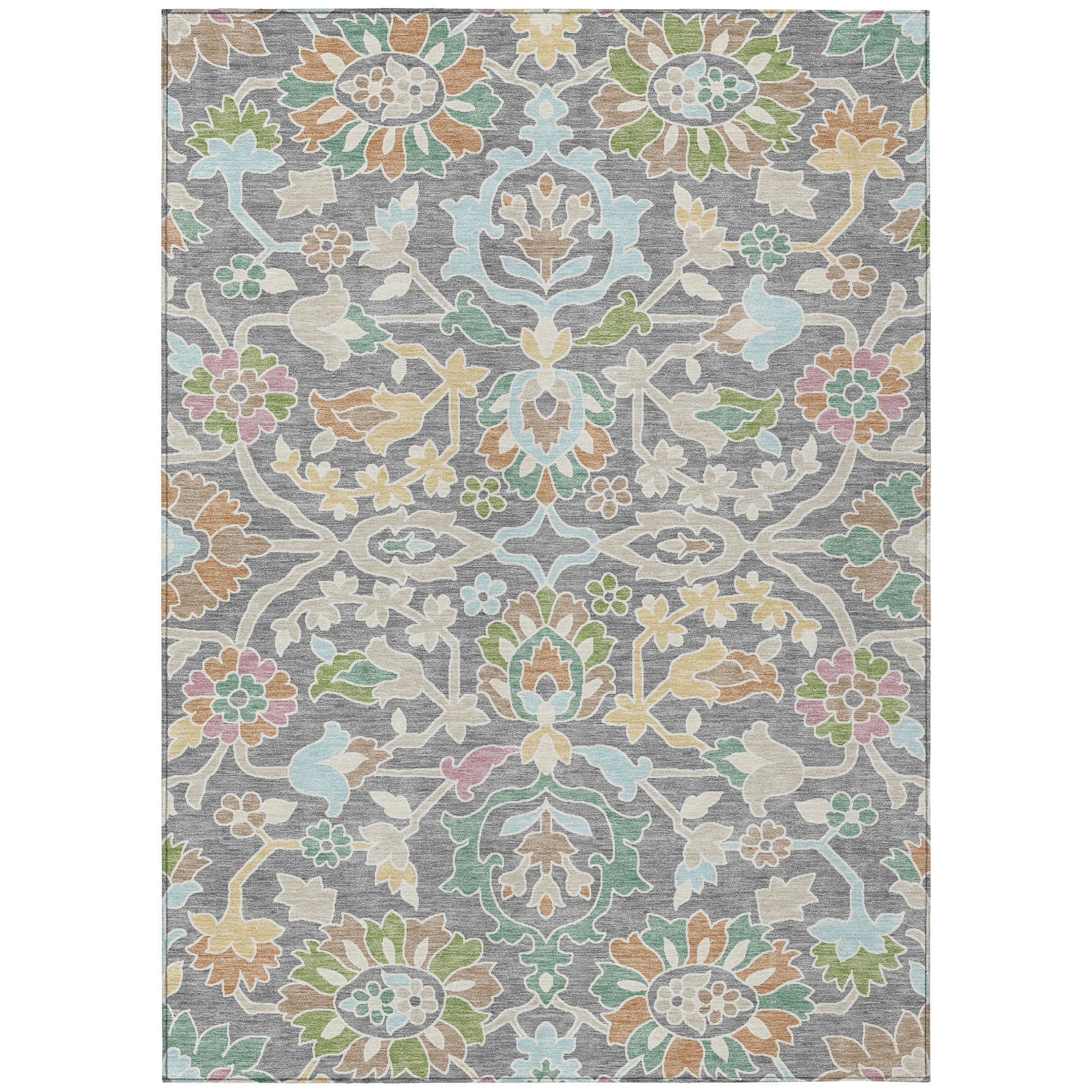 9' X 12' Gray And Silver Floral Washable Indoor Outdoor Area Rug Homeroots Outdoor
