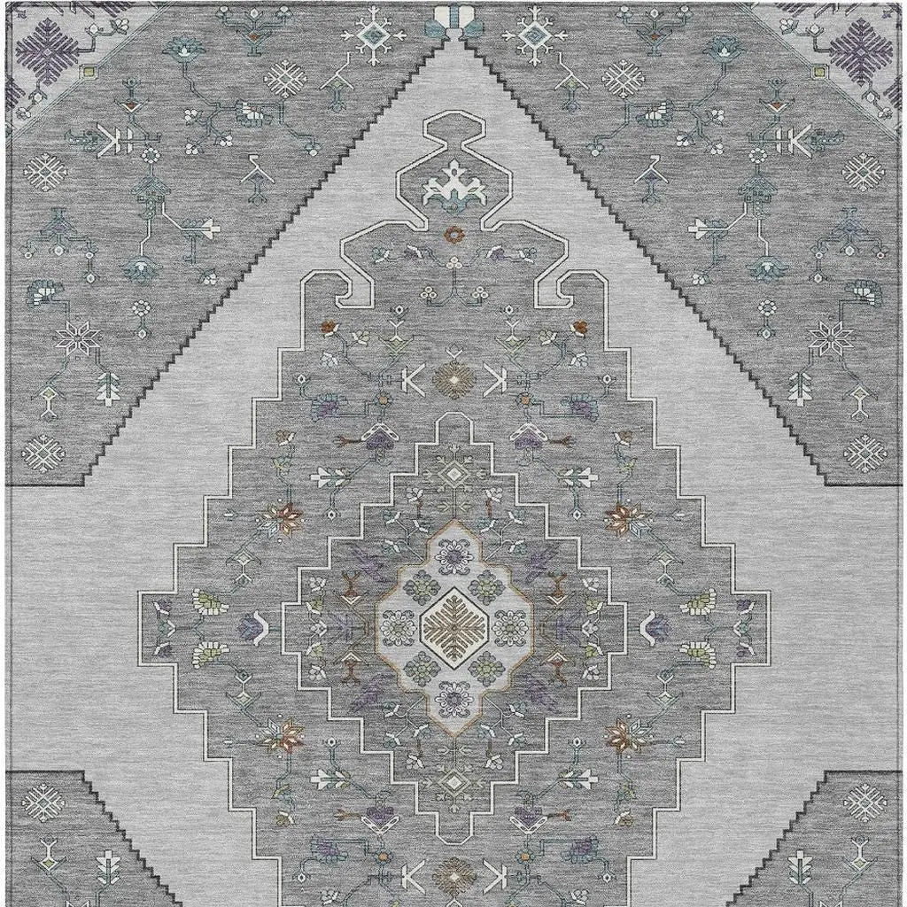 9' X 12' Gray And Silver Geometric Washable Indoor Outdoor Area Rug Homeroots Outdoor