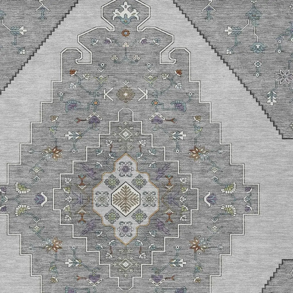 9' X 12' Gray And Silver Geometric Washable Indoor Outdoor Area Rug Homeroots Outdoor