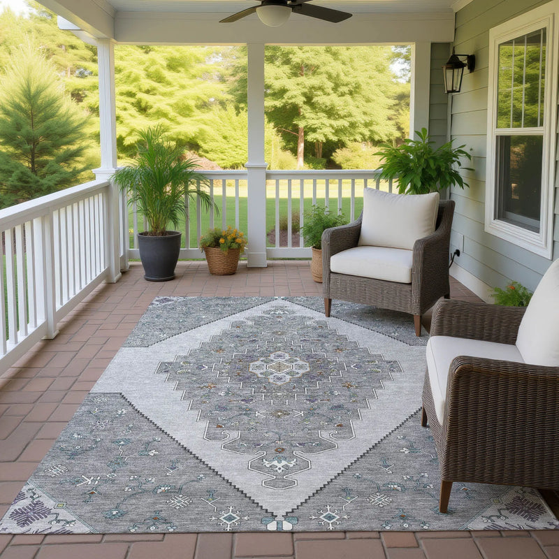 9' X 12' Gray And Silver Geometric Washable Indoor Outdoor Area Rug Homeroots Outdoor