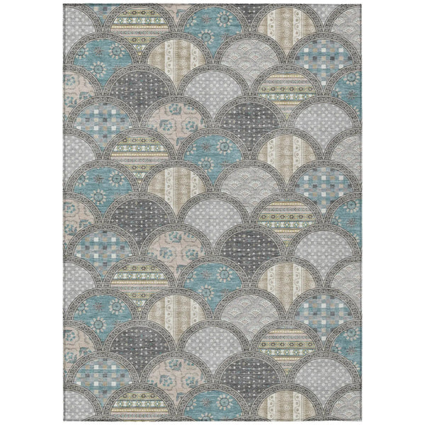 9' X 12' Gray And Silver Geometric Washable Indoor Outdoor Area Rug Homeroots Outdoor