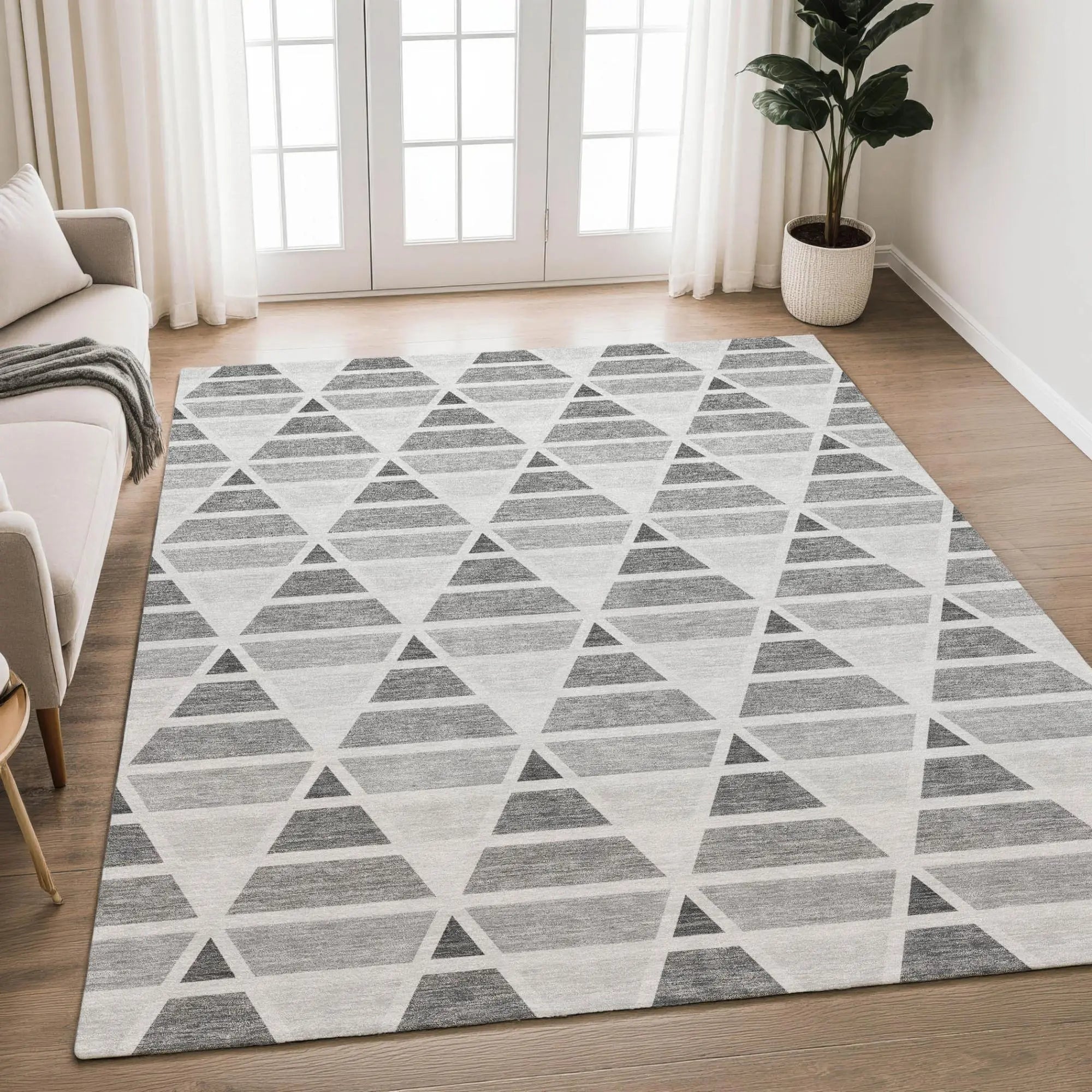 9' X 12' Gray And Silver Geometric Washable Indoor Outdoor Area Rug Homeroots Outdoor