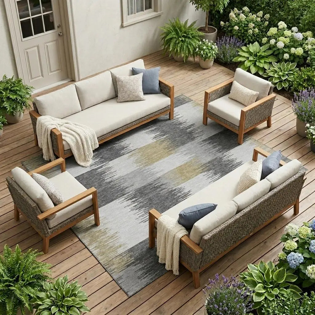9' X 12' Gray And Silver Geometric Washable Indoor Outdoor Area Rug Homeroots Outdoor