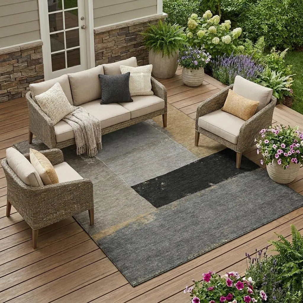 9' X 12' Gray And Silver Geometric Washable Indoor Outdoor Area Rug Homeroots Outdoor