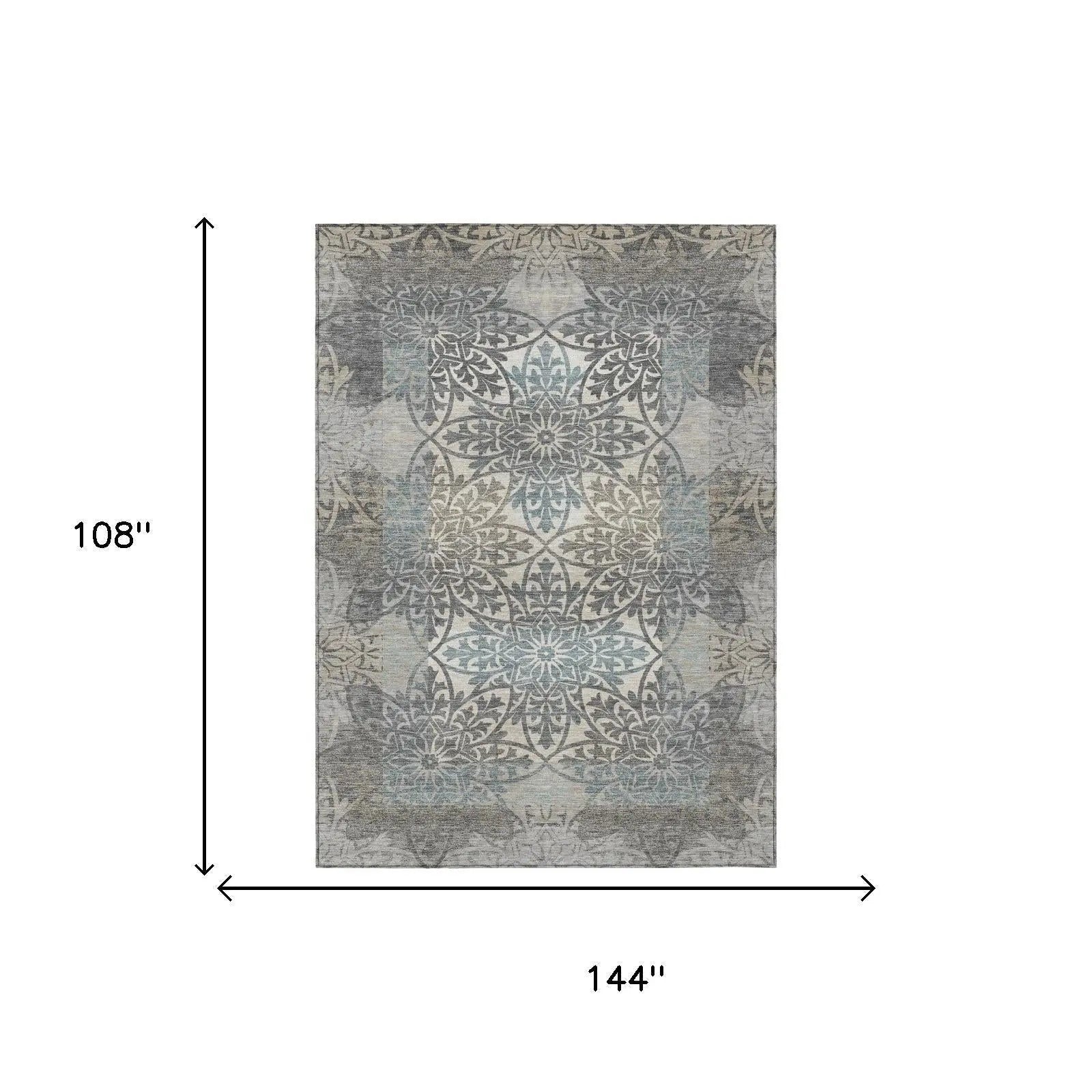 9' X 12' Gray And Silver Oriental Washable Indoor Outdoor Area Rug Homeroots Outdoor