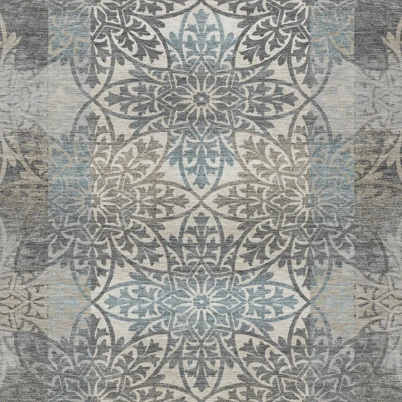 9' X 12' Gray And Silver Oriental Washable Indoor Outdoor Area Rug Homeroots Outdoor