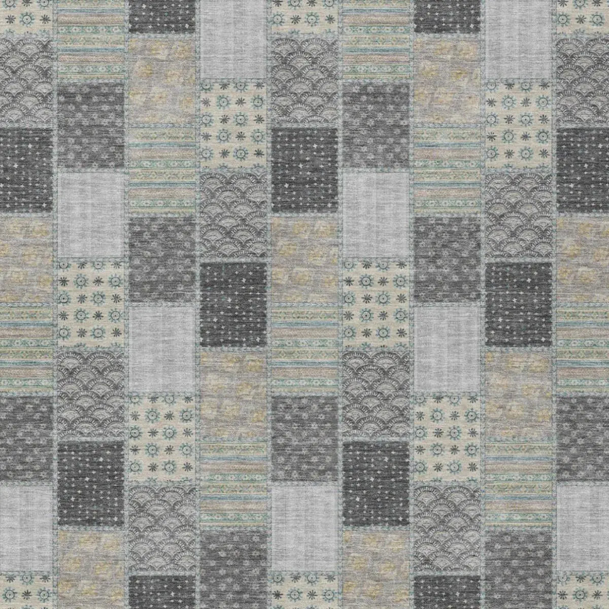 9' X 12' Gray And Silver Patchwork Washable Indoor Outdoor Area Rug Homeroots Outdoor