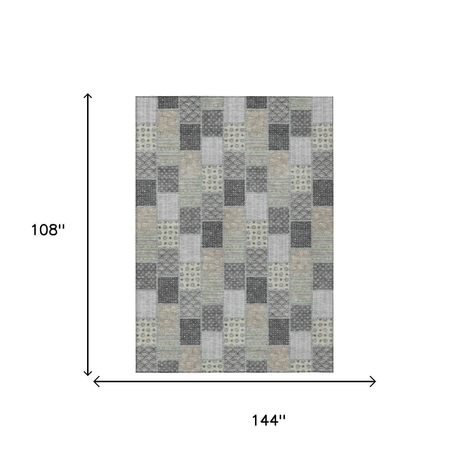 9' X 12' Gray And Silver Patchwork Washable Indoor Outdoor Area Rug Homeroots Outdoor
