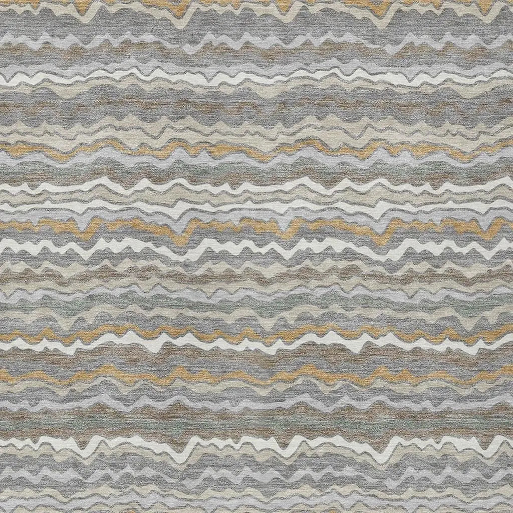 9' X 12' Gray And Silver Striped Washable Indoor Outdoor Area Rug Homeroots Outdoor