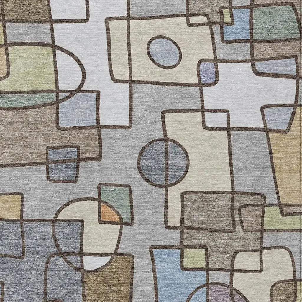9' X 12' Gray And Sky Blue Geometric Washable Indoor Outdoor Area Rug Homeroots Outdoor
