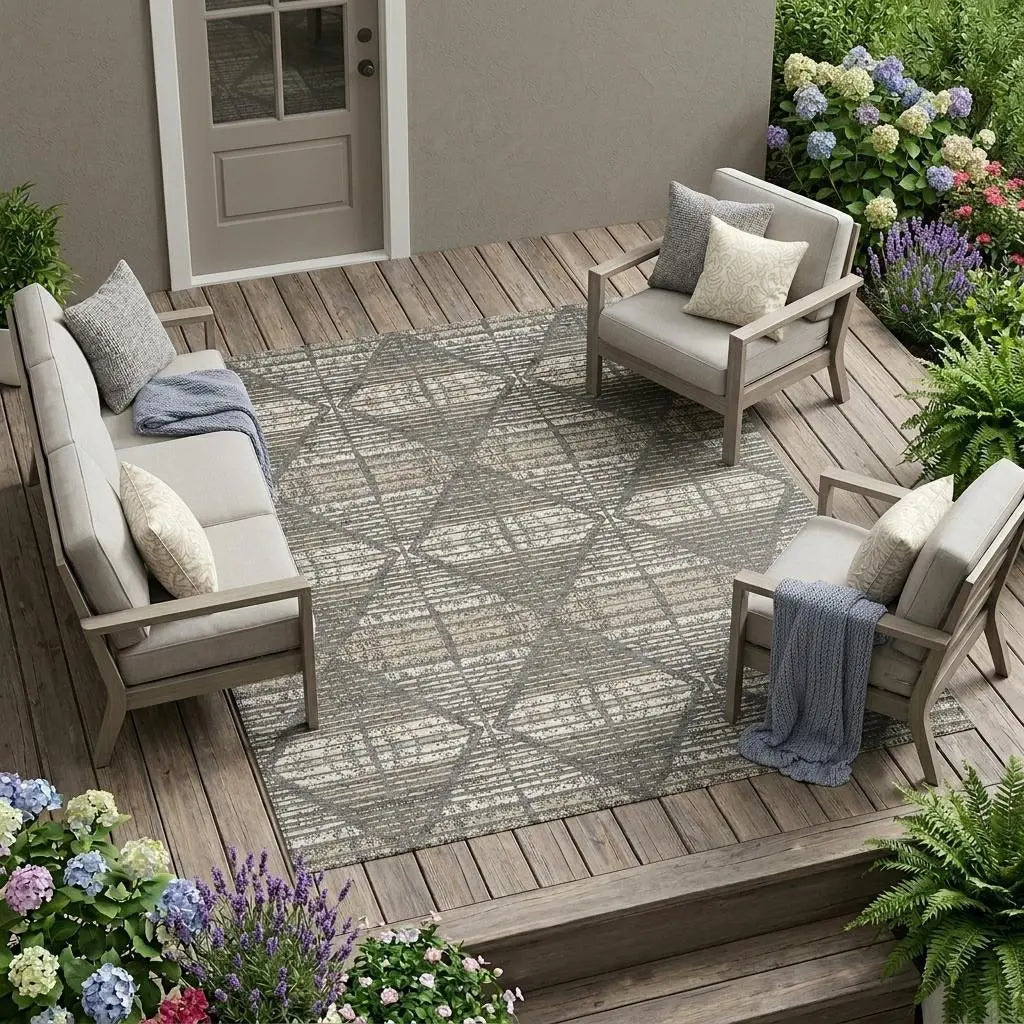 9' X 12' Gray And Taupe Geometric Washable Indoor Outdoor Area Rug Homeroots Outdoor