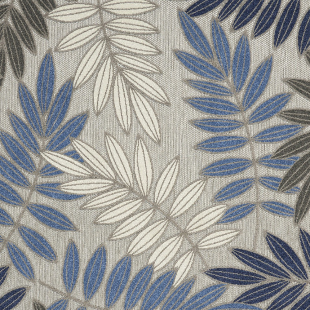 9' X 12' Gray Blue And Turquoise Palm Leaf Indoor Outdoor Area Rug Homeroots Outdoor