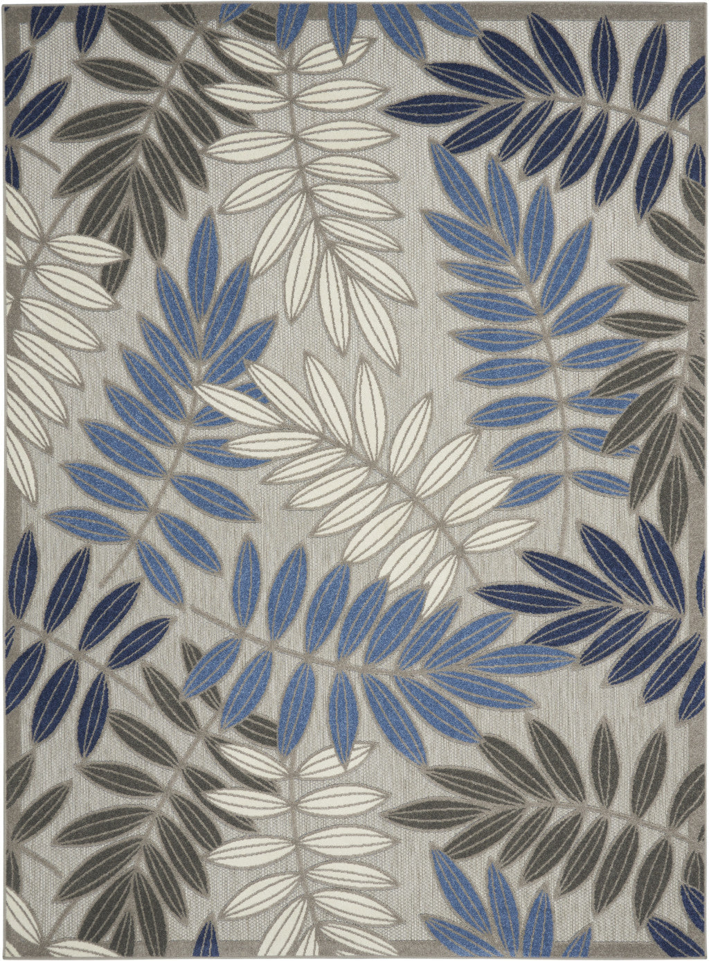 9' X 12' Gray Blue And Turquoise Palm Leaf Indoor Outdoor Area Rug Homeroots Outdoor