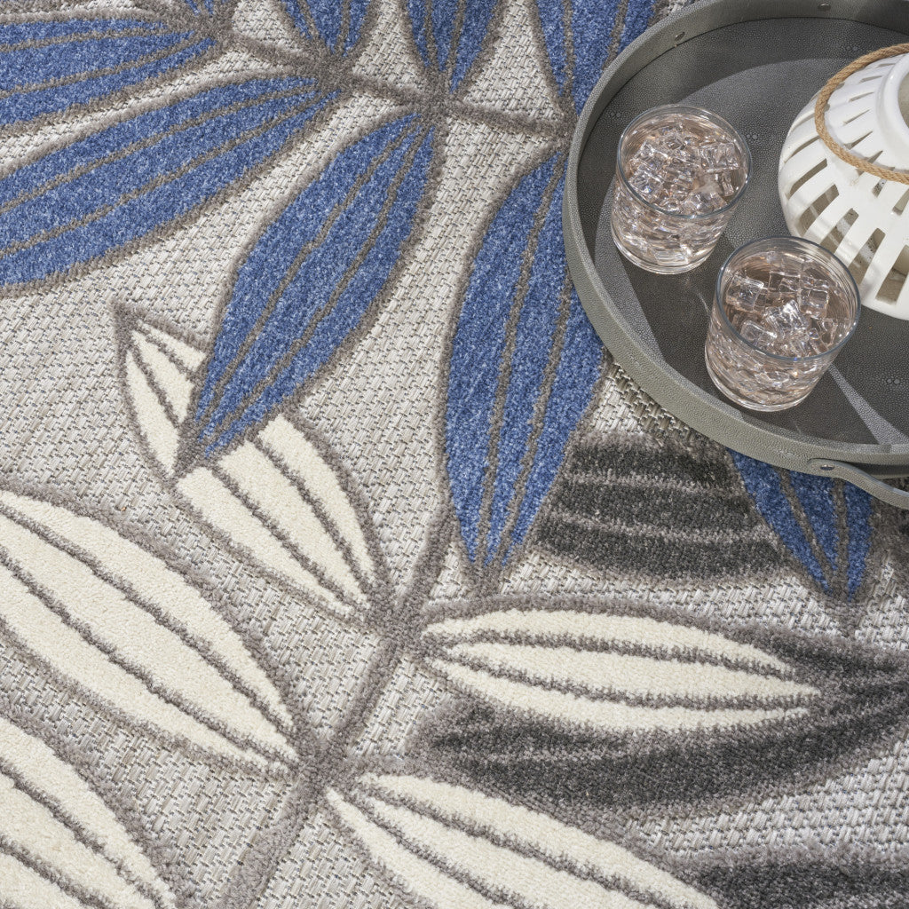 9' X 12' Gray Blue And Turquoise Palm Leaf Indoor Outdoor Area Rug Homeroots Outdoor