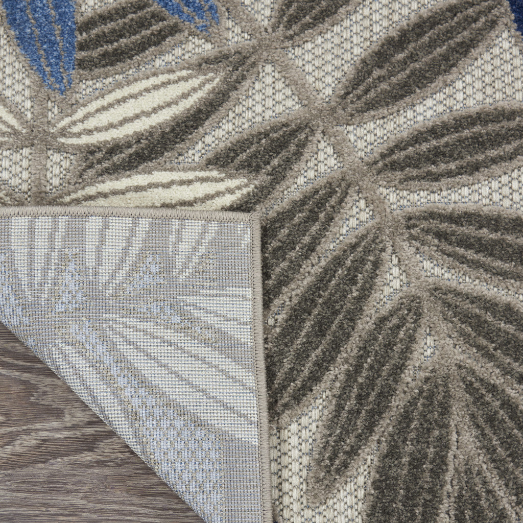 9' X 12' Gray Blue And Turquoise Palm Leaf Indoor Outdoor Area Rug Homeroots Outdoor