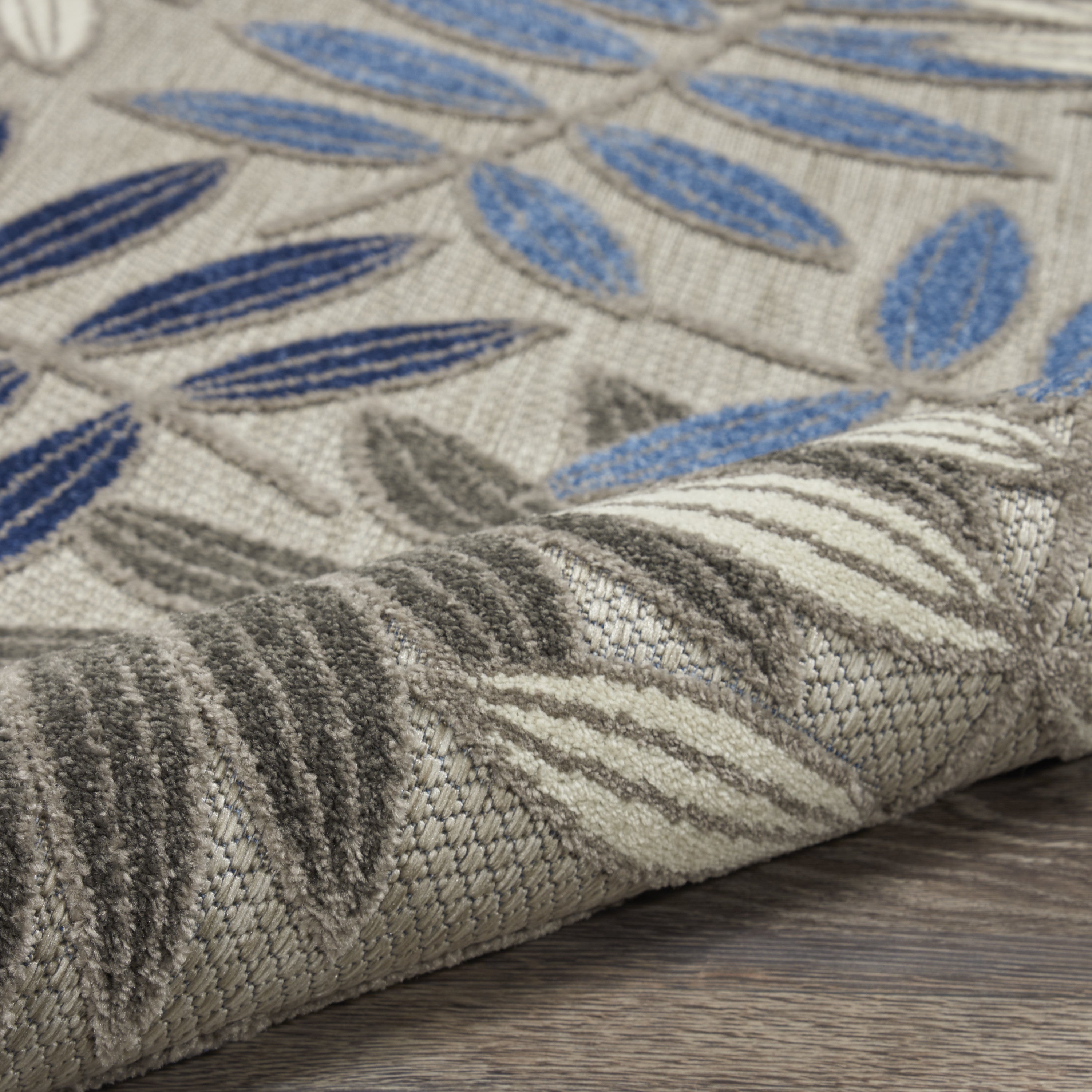9' X 12' Gray Blue And Turquoise Palm Leaf Indoor Outdoor Area Rug Homeroots Outdoor