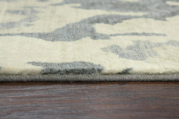 9' X 12' Gray Cream Yellow And Teal New Zealand Lambs Wool Abstract Hand Carved Handmade Area Rug Homeroots Home Decor