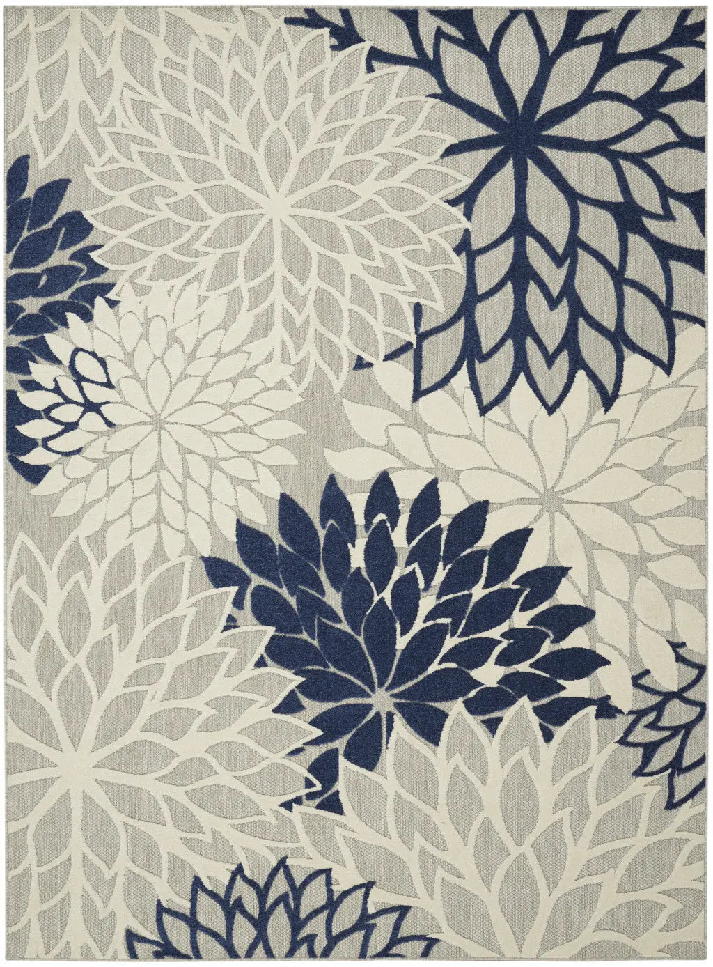 9' X 12' Gray Ivory And Navy Blue Floral Indoor Outdoor Area Rug Homeroots Outdoor