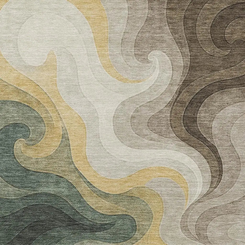 9' X 12' Green And Beige Abstract Washable Indoor Outdoor Area Rug Homeroots Outdoor