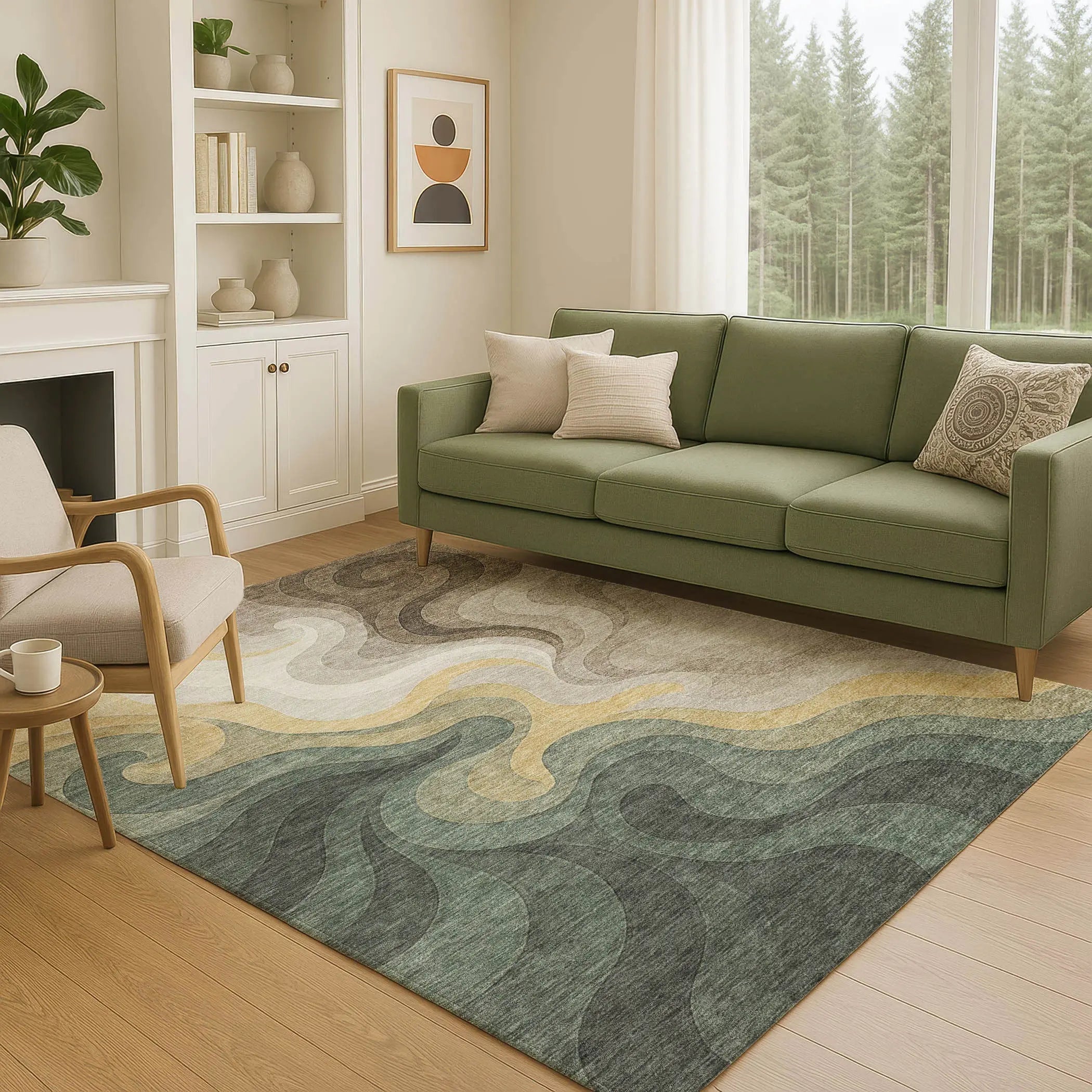 9' X 12' Green And Beige Abstract Washable Indoor Outdoor Area Rug Homeroots Outdoor