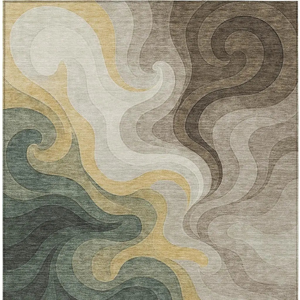 9' X 12' Green And Beige Abstract Washable Indoor Outdoor Area Rug Homeroots Outdoor