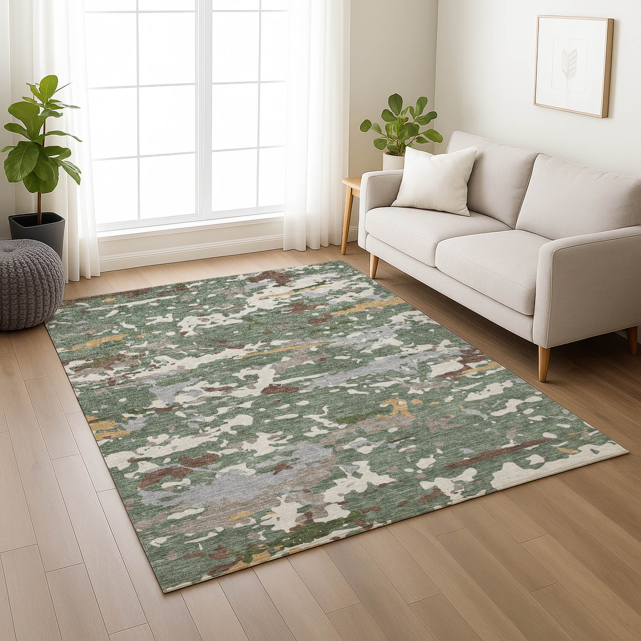 9' X 12' Green And Beige Abstract Washable Indoor Outdoor Area Rug Homeroots Outdoor