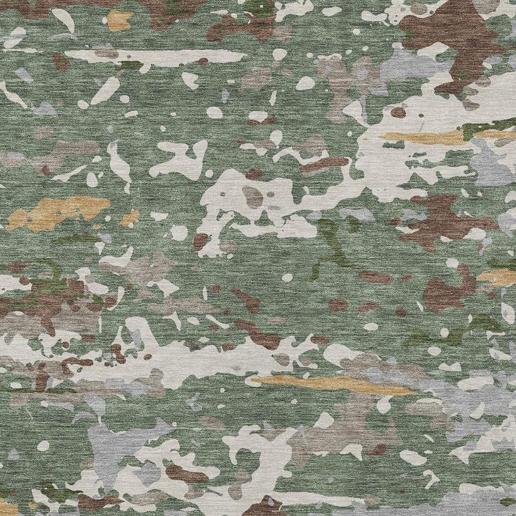 9' X 12' Green And Beige Abstract Washable Indoor Outdoor Area Rug Homeroots Outdoor