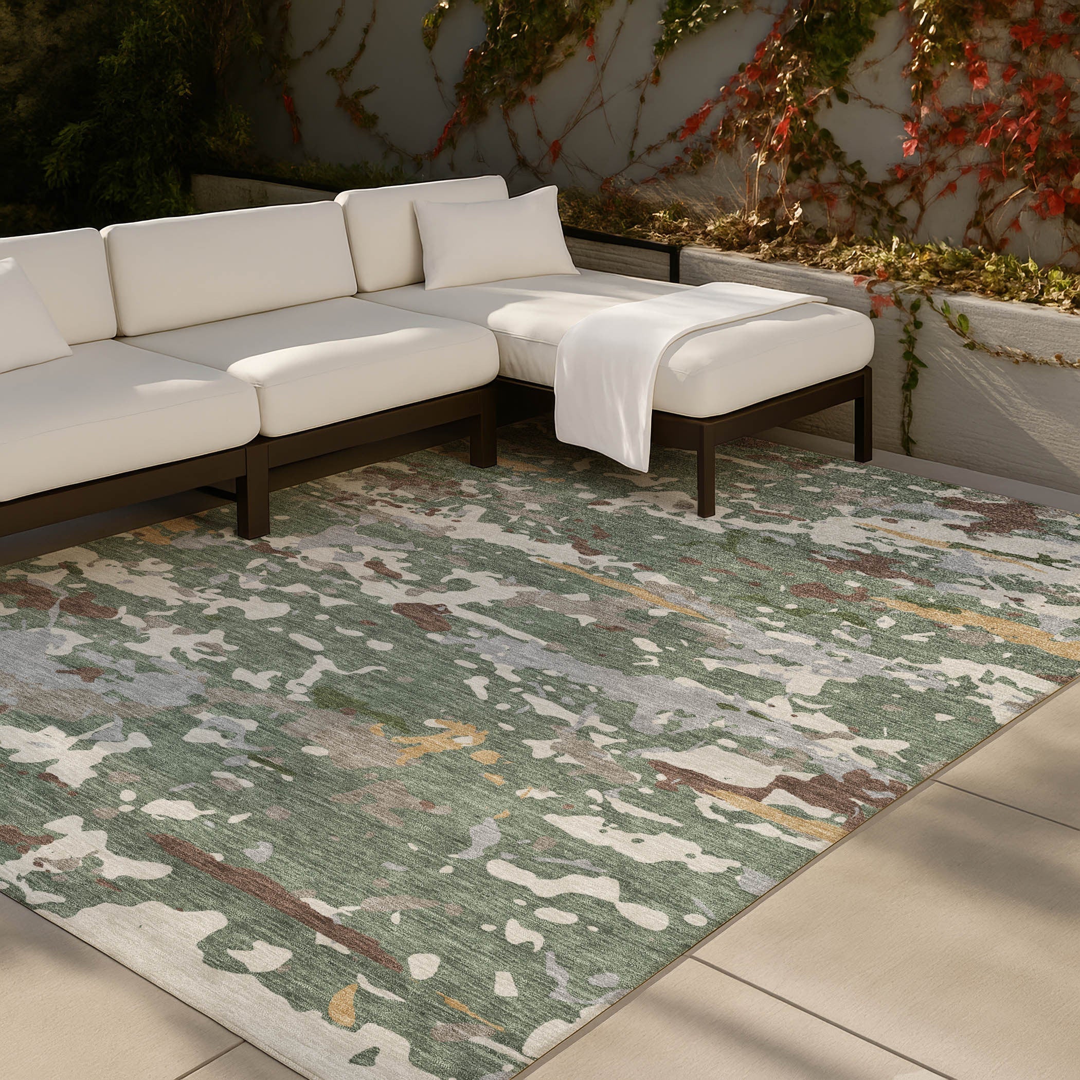 9' X 12' Green And Beige Abstract Washable Indoor Outdoor Area Rug Homeroots Outdoor